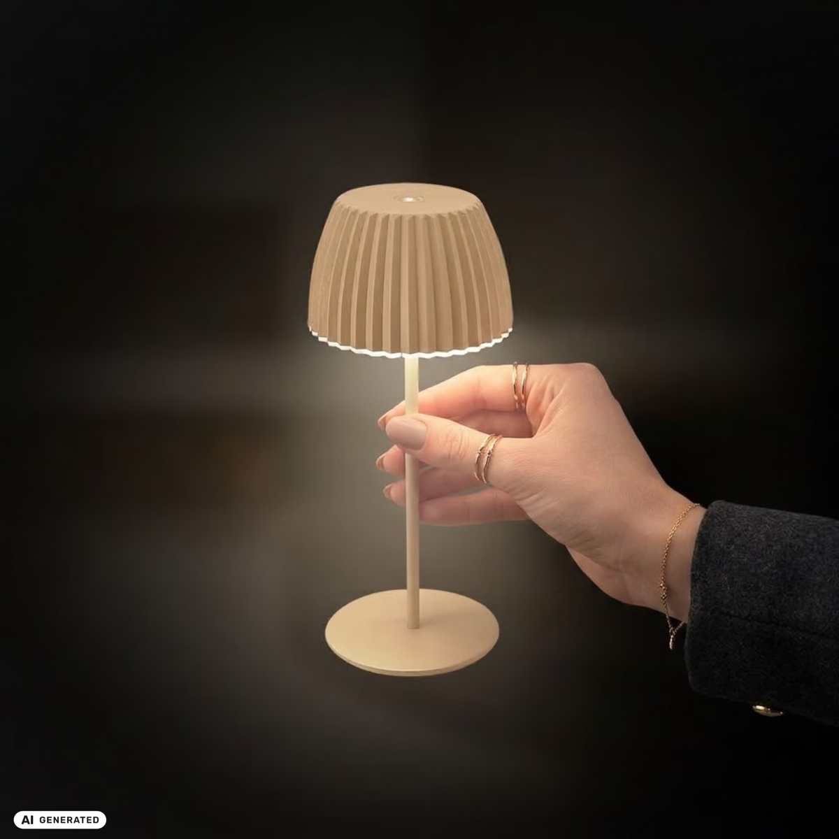 Design-Tischleuchte beige, inklusive MagUp Pad S weiß