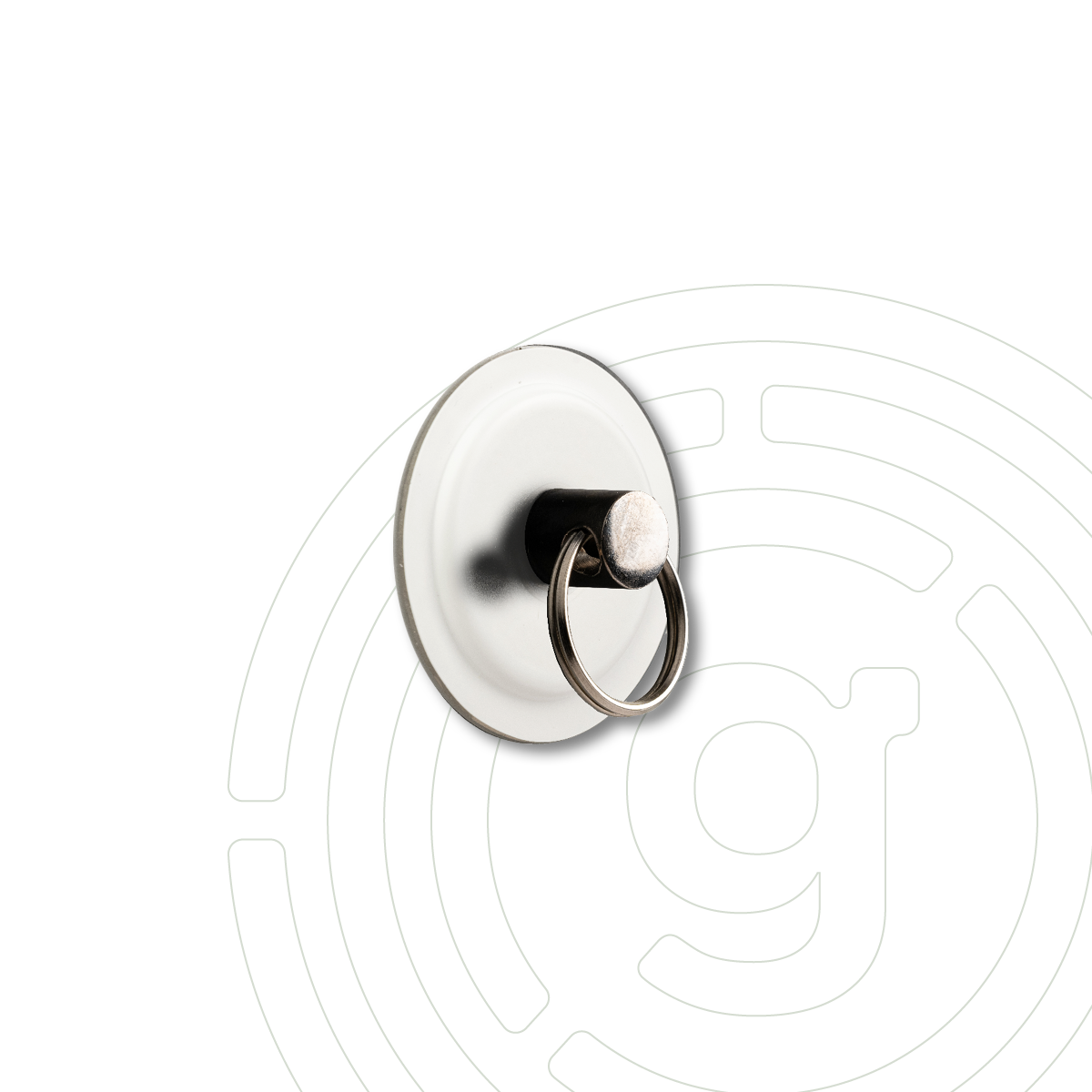 Magnetpin mit integriertem Schlüsselring, befestigt an weißem Nano-Gel Pad – starker Magnet-Halter zur sicheren Schlüsselaufbewahrung im Haushalt, Büro oder Wohnwagen