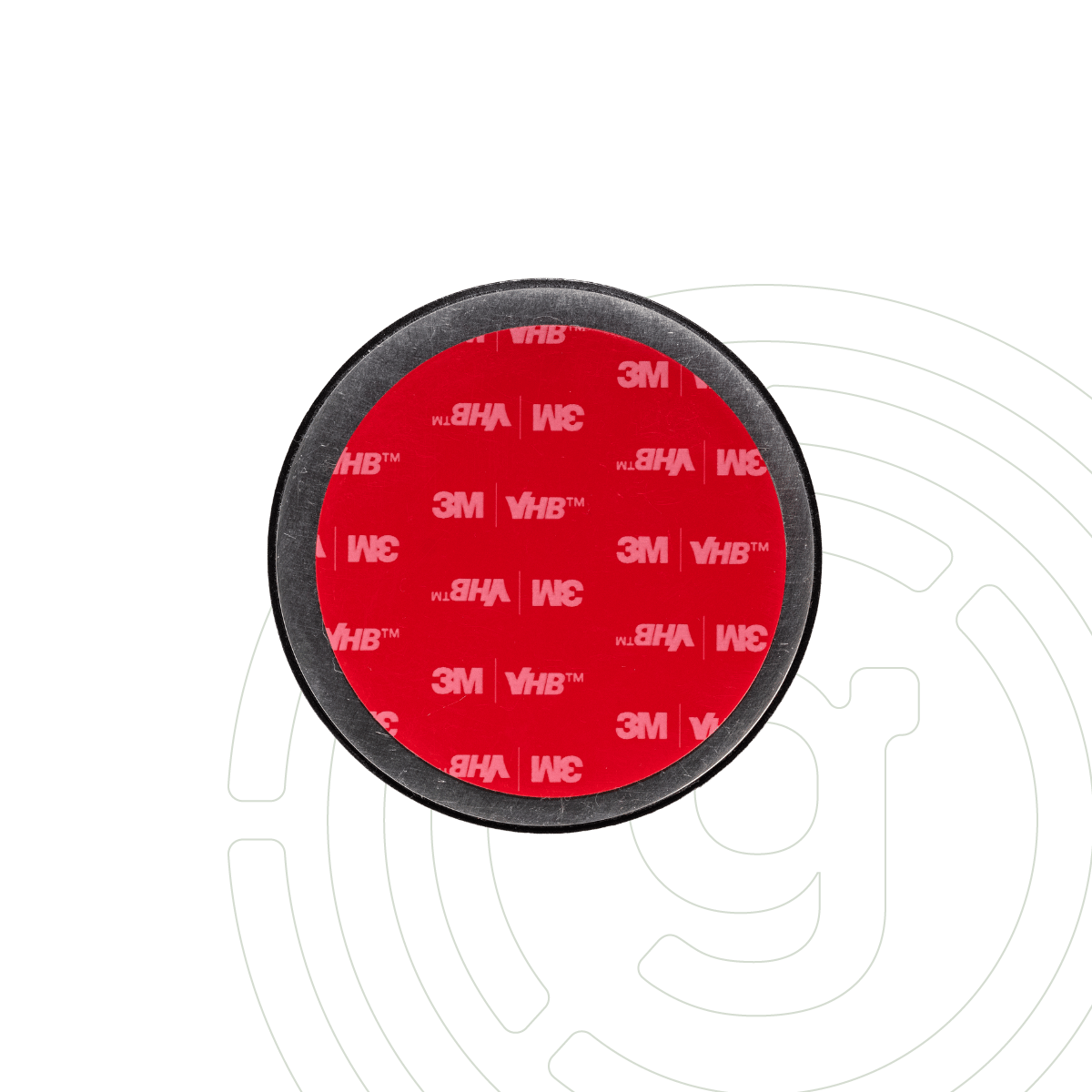 Abbildung einer gelmags Metalrundplatte mit 3M VHB™ Kleberückseite