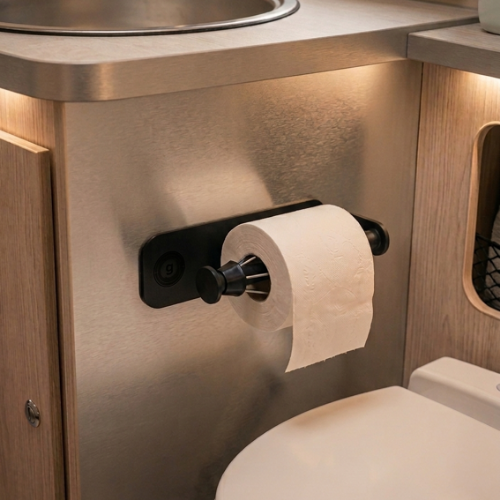 Magnetischer gelmags® Toilettenrollenhalter mit Metall-Leiste in schwarz im Bad