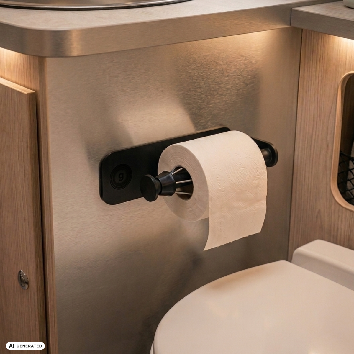Magnetischer gelmags® Toilettenrollenhalter mit Metall-Leiste in schwarz im Bad
