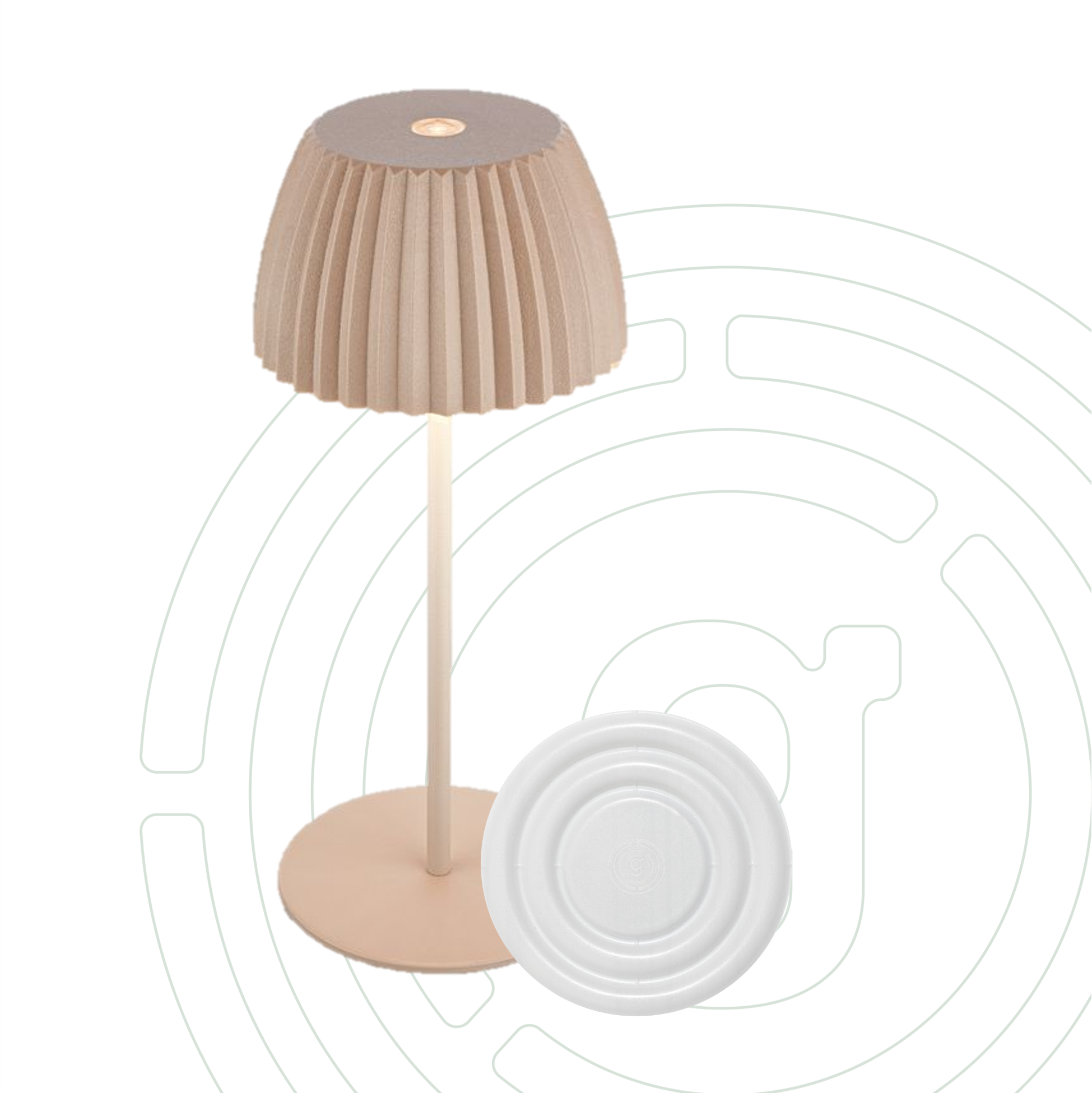 Design-Tischleuchte beige, inklusive MagUp Pad S weiß