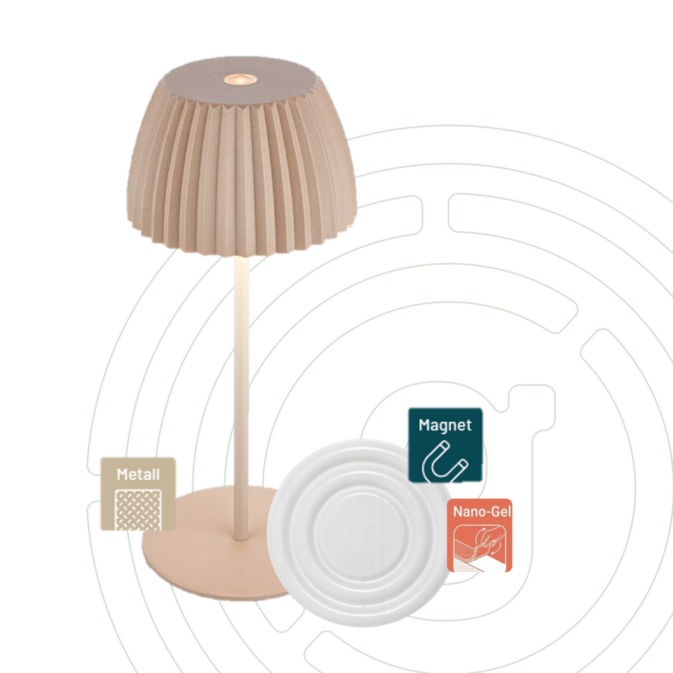 Design-Tischleuchte beige, inklusive MagUp Pad S weiß
